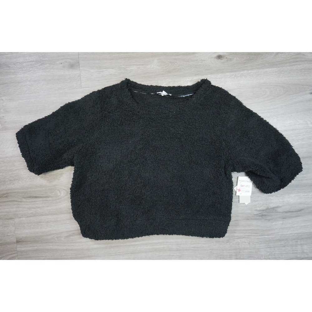 New BP. Sherpa Pile Fleece Sweatshirt Women Medium Black Teddy Relaxed Oversized